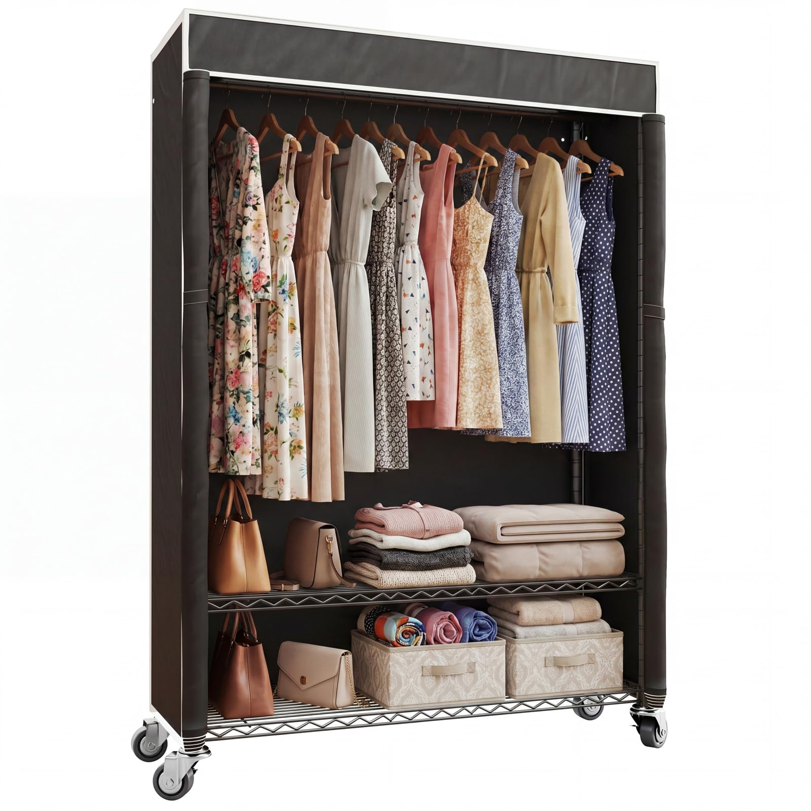 Amazon.com: Higeego H4 Plus Rolling Garment Rack with Cover, Heavy